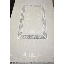 Aude Home Tablecloth 130 x 170 cm White with Hemstitch Embroidery and Crochet Lace (130 x 170)