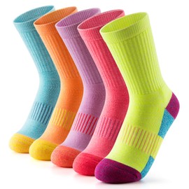 Gonii Running and Hiking Crew Socks - Women's Wicking Cushioned Athletic Socks (5 Pairs)