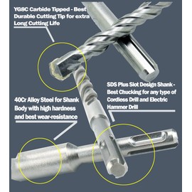 SDS Plus Hammer Drill Bit 3Pcs 3/16 in. x 6 in. Drill Masonry Concrete Rock
