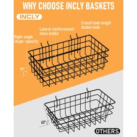 INCLY 4 Pack Pegboard Baskets Bins Set, 4 Size Square Style Black Metal Wire Basket for Any Peg Board Organizing Tools, Pegboard Accessories for Workbench Garage Wall Storage Attachments