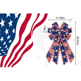 Large Patriotic Wreath Bows America Flag Star Burlap Bows for Wreath, 4th of July Bows for Labor Day Independence Day Front Door Home Indoor Outdoor Party Decoration Wreath Ornament Supplies