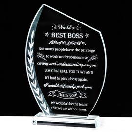 Movdyka Boss Gifts for Men Women Crystal Keepsakes Plaque World's Best Boss Gifts Appreciation Thank You Gifts Great Boss Day Birthday Christmas Gift Ideas for Boss Office Farewell Gifts Retirement