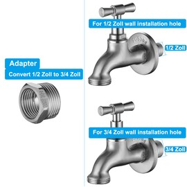 Tondiy Outlet Tap 1/2 Inch Connection with 3/4 Inch Adapter, Tap Outlet Valve, with Wall Decoration Cover, SUS304 Stainless Steel, Matt