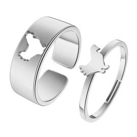 Chereda 2PCS Matching Cute Animals Promise Engagement Rings Lovers Gift for Couples Boyfriend Jewelry 316L Stainless Steel Adjustable Open Ring (Chicken-s, Adjustable)