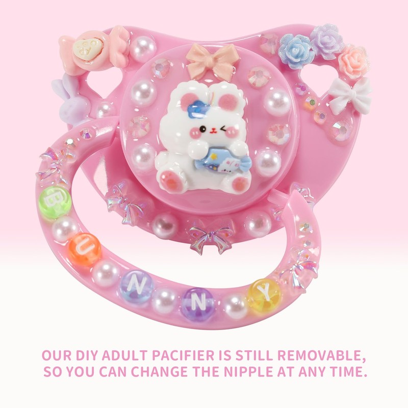 CutiePlusU Adult Sized Pacifier Dummy for Adult-Big Shield DIY Handmade-Bunny