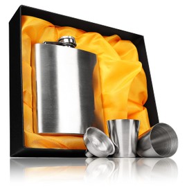 Flasque en acier inoxydable de haute qualité avec entonnoir et 2 trinkbechern/stamper/stamerpl dans une très jolie boite cadeau, avec schraubverschlussdeckel set flasque + 4 gobelets ganzoo-flasque-bidon