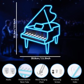 CoolGift Mart Piano Neon Sign, Dimmable LED Piano Room Decor Light With USB Powered, Decorations for Bedroom Living Room Club Music Studio, Gifts for Piano Enthusiasts Music Lovers
