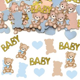 SparkTuTu 96pcs Bear Confetti Baby Shower Decorations Blue Brown Bear Heart Gold Letter We Can Bearly Wait Baby Shower Decorations Welcome Baby Boy Table Decor Paper Scatter