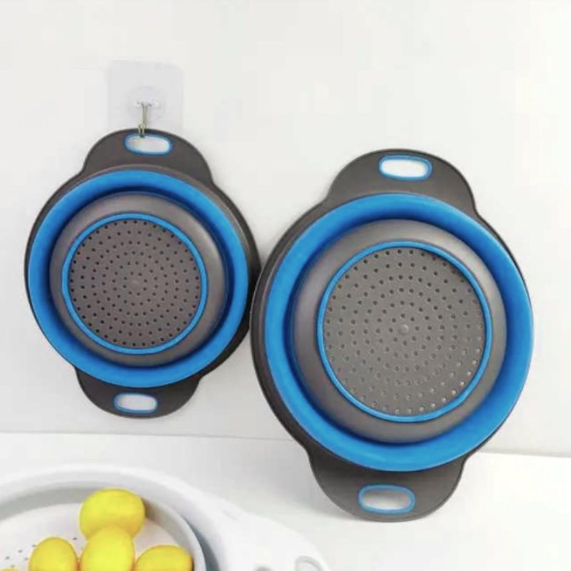 Blue Round Silicone Collapsible Colander – Silicone Round Kitchen Strainers