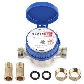 Cocoarm Water Meter Tap Meter Cold Water 1.5 m3 / h 0-40 °C Mechanical Water Meter 15 mm 1/2 Inch Copper Water Flow Meter