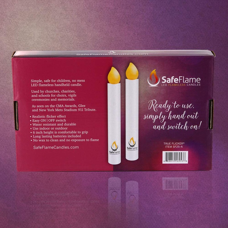 SafeFlame Flickering Hand Held LED Candles - Batteries Included -