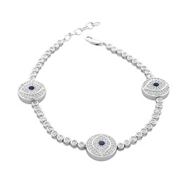 My Daily Styles 925 Sterling Silver White Blue Bezel-Set CZ Hamsa Evil Eye Womens Link Chain Bracelet