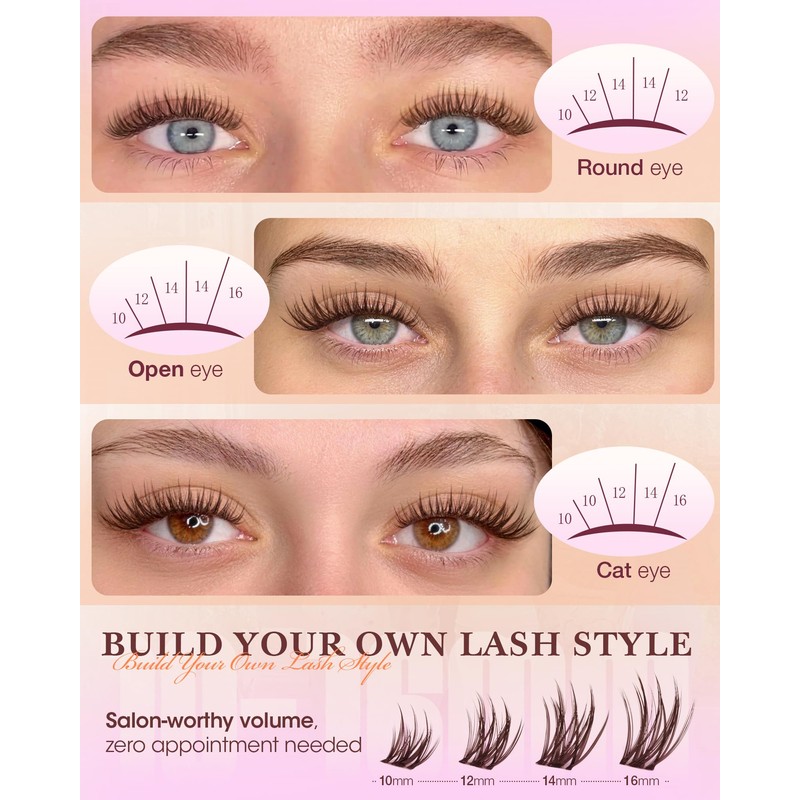 Natural Brown Lash Clusters Wispy Eyelash Clusters 10-16mm