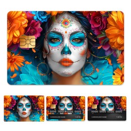 Peacoblue Bank Card Sticker Colorful Day of The Dead Woman Credit Debit Card Custom Skin Cover Protector, 4 Styles Scratch-Proof and Attractive Decal for Most Popular EBT Transportation Key Card