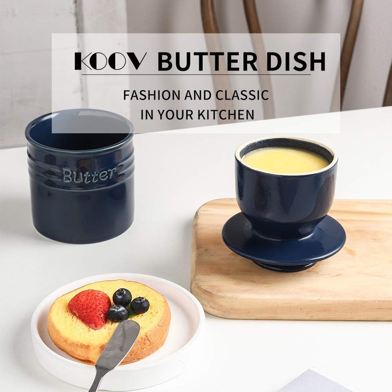KOOV Porcelain Butter Crock, French Butter Dish, Ceramic Butter Keeper