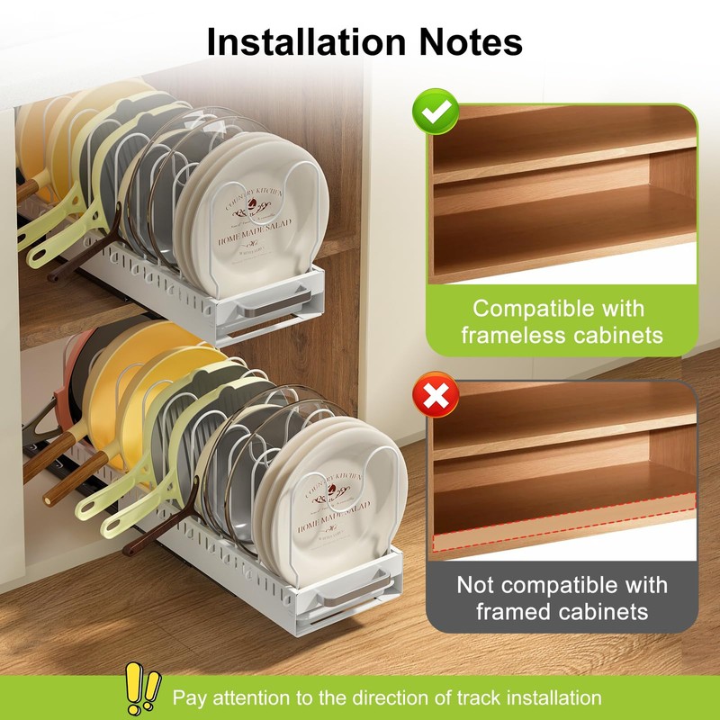 Fovkdcvw Pots and Pans Organizer Under Cabinet with Drain Board,