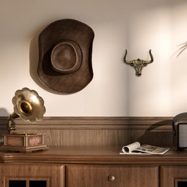 HYDERMUS Cowboy Hat Rack for Wall 2 Pack Modern Cast Iron Cowboy Hat Holder Cowgirl Hat Hanger Western Wall Decor Longhorn Hooks Wall Hook Closet Bedroom Living Room Antique Gold Men's Christmas Gift