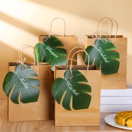 Dinifee 24 Set 24 Set Hawaiian Tropical Gift Bags Bulk Luau Bachelorette Aloha Goodie Bags with Palm Leaves Monstera Kraft Paper Bridesmaid Party Favors for Summer Hawaiian Wedding