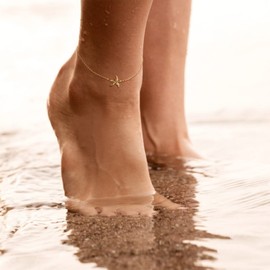 MEVECCO Women Dainty Gold Starfish Anklet for Women,14K Gold Plated Cubic Zircon Boho Beach Jewelry Delicate Cute Audjustable Chain Ankle for Women