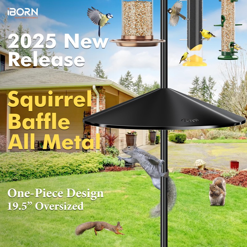 iBorn Squirrel Baffle for Bird Feeder Pole, 19.5” Oversized Squirrel
