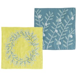 Imabari Towel Handkerchief Flower Iroha Flower 2 Piece Set A Mimosa & Olive 9.8 x 9.8 inches (25 x 25 cm) Retirement Celebration Gift Home Celebration Present 100% Cotton Gauze (2A: Mimosa & Olive)