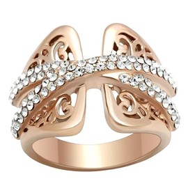 YourJewelleryBox Rose gold ring solitaire cocktail sparkling cubic zirconias (R)