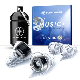 SCHALLWERK Music+ | Discreet Ear Protection Earplugs - Dampen Noise & Maintains Sound Quality - Transparent Ear Plugs - Earplugs Suitable for Music, Festival, Work & Learning