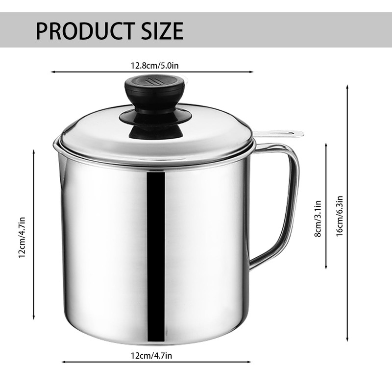 Stainless Steel Grease Container，with Fine Mesh Strainer，for Kitchen Storing Frying