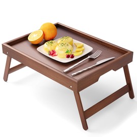 Bamboo Bed Tray Table with Foldable Legs Breakfast Tray, Lightweight Laptop Desk for Eating, Reading, Working in Bed or Sofa – Portable Lap Desk with Handles, Perfect for Home - Brown