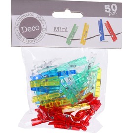 Mini Clothes Pegs, Size 30 mm, Ideal for Crafts, Table Decoration, Gift Pegs for Gift Bags, Gift Cards, Mini Photo Pegs (Pack of 25, Colourful Clear)