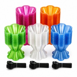 250 Pcs Ice Cream Bowls, 250ml Hexagon, 5 Colors with Black Spoons