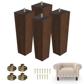 Yes4All 8-Inch Square Black Solid Wood Furniture Legs Set of 4, Heavy Duty 800 lbs Capacity, Adjustable Levelers, Replacement Furniture Legs for Couch, Sofa, Dresser, Ottoman, Chair, and Bed