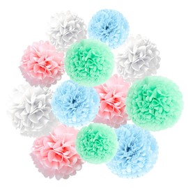 12pcs Colorful Tissue Poms Poms Set,Theme Paper Flower Ball,Pink Blue White Green Decoration for Party Birthday Wedding Ceremony Graduation Prom Ball Baby Shower 7.8+10+12 in