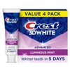 Crest 3D White Toothpaste, Advanced Luminous Mint, Teeth Whitening Toothpaste,