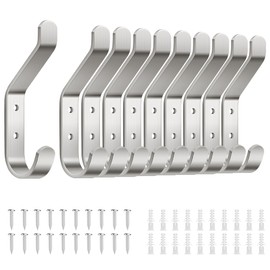 susswiff 10-Pack Wall Hooks for Hanging Coat: 10KG Metal Strong Hook with Screw, Individual Hangers for Clothes Towel, for Bathroom Door, Brushed Silver, 10cm