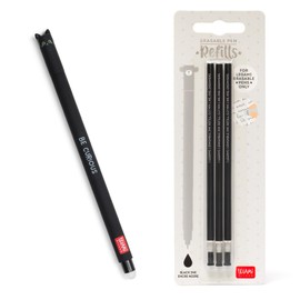 Legami - Set of 1 Erasable Gel Pens and 3 Refills, Cat Theme, Ball End for Ink Removal - Black Heat Sensitive Ink, Tip Diameter 0.7mm