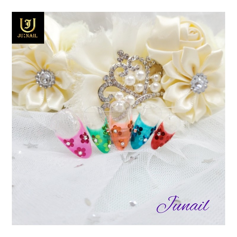 Mesh flower dress handmade nail tips - Long Round Square