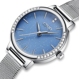 CIVO Ladies Watches Stainless Steel Waterproof Minimalist Women Watches Ultra Mesh Band Elegant Classic Casual Analogue Wrist Watches for Ladies Silver
