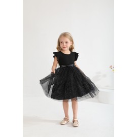 Sinhoon Toddler Girl Tulle Dress Summer Ruffle Sleeveless Baby Girl Fashion Casual Dresses(dot black,3T)