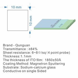 ITO Coated Conductive Glass Substrate Slides superconducting Low Resistance < 10Ω /Square (10mm×10mm, 80 Pcs)