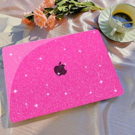 B BELK Compatible with MacBook Air 13 inch Case 2024 2023 2022 Release M3 A3113 M2 A2681, Glitter Plastic Hard Shell Case +Keyboard Cover +Screen Protector for MacBook Air 13.6 inch, Sparkly Hot Pink