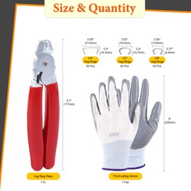 Rustark Hog Ring Pliers Set with 240pcs Galvanized Hog Rings 3/8", 3/4", 1/2" Hog Ring Upholstery Installation Tool Kit for Auto Upholstery Fencing Railing Sausage Casing Meat bags Bagging