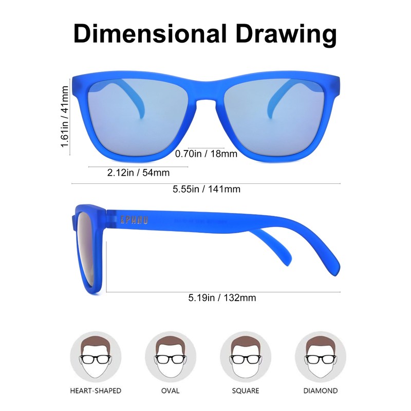 EPHIU Square Sports Polarized Sunglasses for Women and Men Mirror