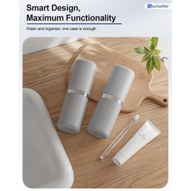 Travel Toothbrush Case & Cup Set – Sleek Toothbrush Holder with Cover for Couples – Lightweight, Eco-Friendly Toothbrush Travel Case for Business, Gym, & Hotel Stays(Grey, Extra Large)