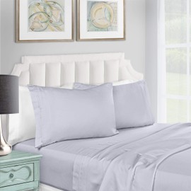 SUPERIOR Egyptian Cotton Solid Deep Pocket Sheet Set, Queen, Light Blue, 4-Pieces