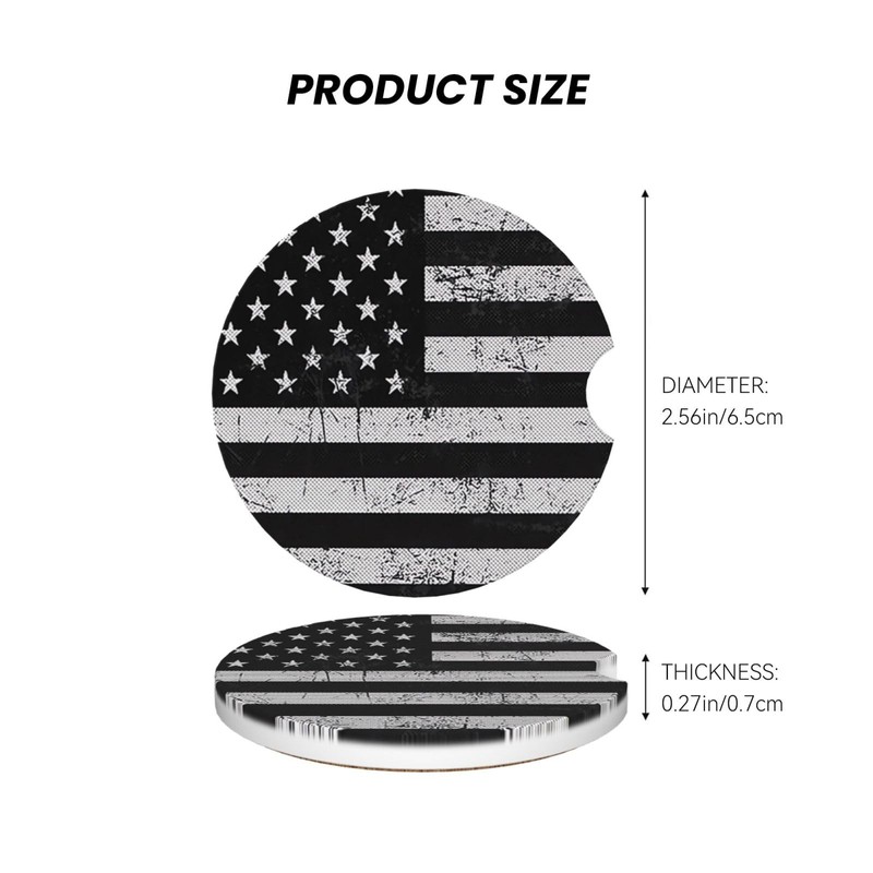Black White American Flag Absorbent Ceramic Car Coasters for Cup