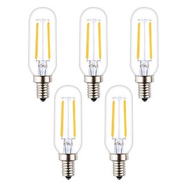 OPALRAY T25/T8 Small Tubular Bulb, 2W Dimmable, 25W Incandescent Equivalent, LED Filament Light Bulb, Warm White Light 2700K, E12 Candelabra Base, Pack of 5