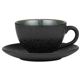 BITZ Stoneware Coffee Cup with Saucer 24cl Height 6cm Black/Green
