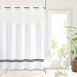 River Dream Shower Curtain with Snap in Fabric Liner,No Hooks Needed Shower Curtain for Bathroom,Hotel Grade,Machine Washable,71" Wx74 H,with Black Stripe and Magnets