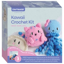 Craft Maker Kawaii Crochet Kit – DIY Crochet Projects for Beginners – Create Cute & Colorful Kawaii Characters – Includes Yarn, Hooks & Instructions